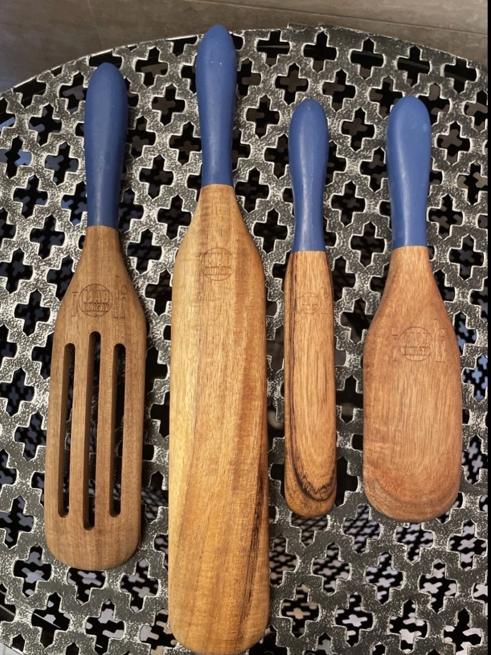 Mad Hungry 4 Piece Spurtle Set In Wood And Blue Color